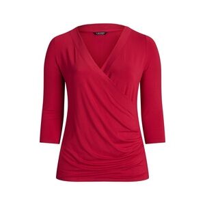Lauren Ralph Lauren Scarlet Wrap Jersey Top, sz L